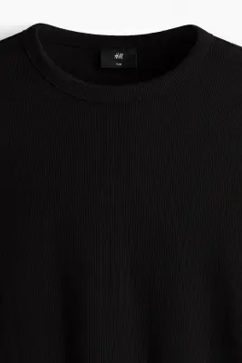 T-shirt à manches longues Slim Fit en coton - Noir — photo 4