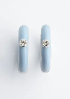 Créoles en laiton à détails en verre - Doré/Bleu — photo 2
