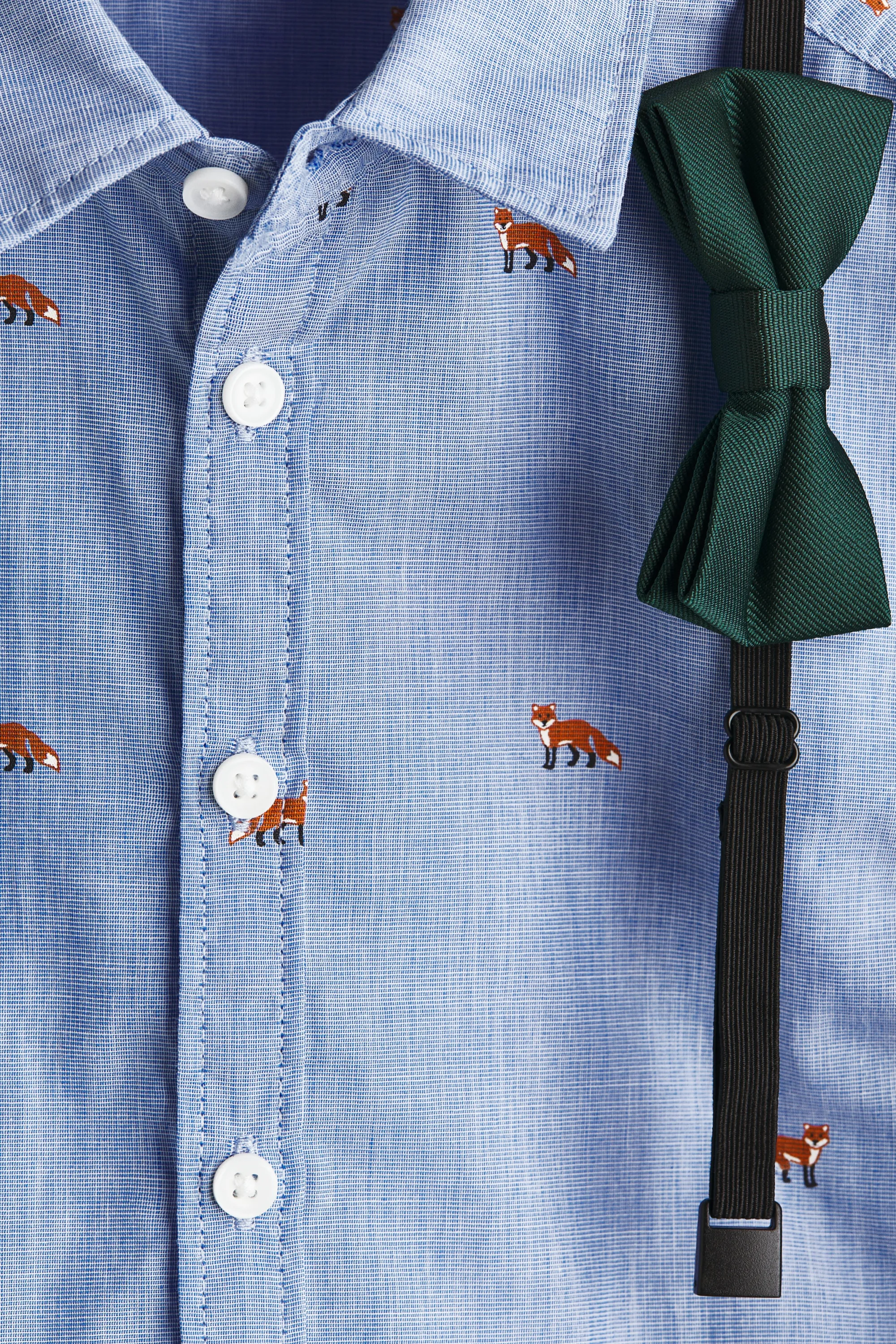 Ensemble 2 pièces chemise et nœud papillon - Bleu clair/renards