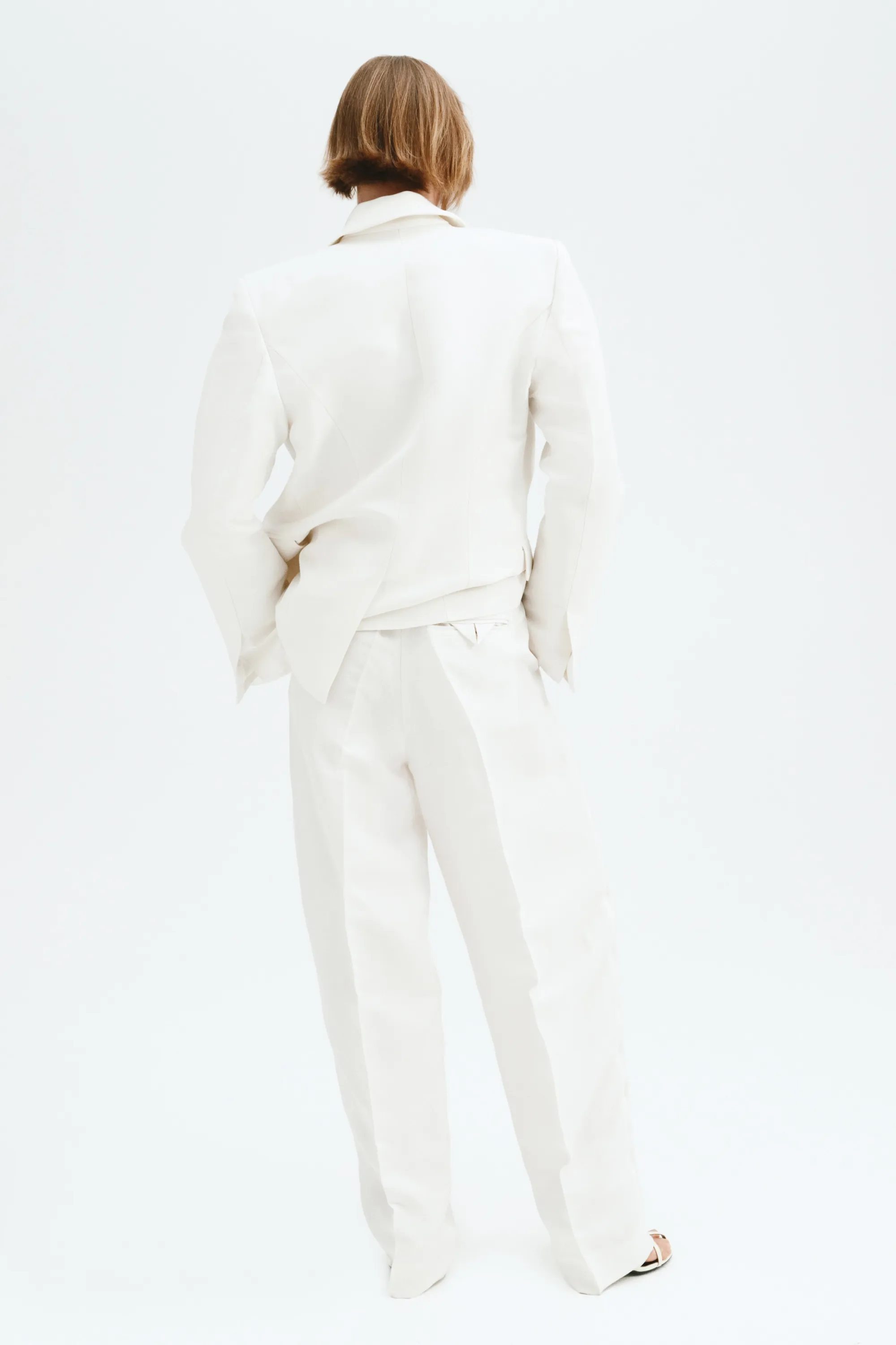 Pantalon barrel en lin mélangé - Blanc