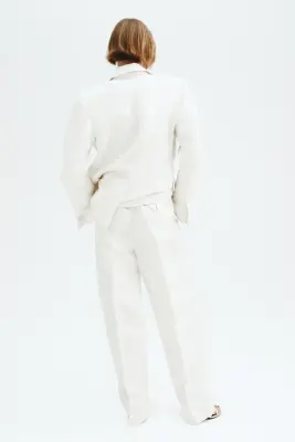 Pantalon barrel en lin mélangé - Blanc — photo 1