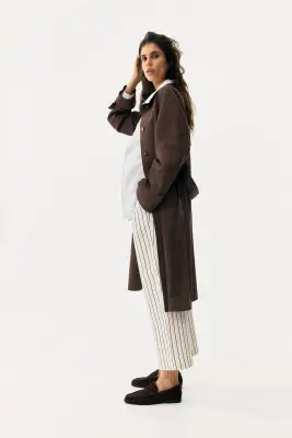 MAMA Pantalon à cordon en lin mélangé - Blanc/rayé — photo 3