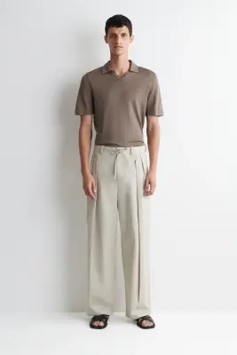 POLO EN SOIE ET COTON À BORDURE CONTRASTÉE - BRUN — photo 2