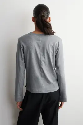 T-SHIRT À MANCHES LONGUES EN COTON - GRIS CHINÉ — photo 3