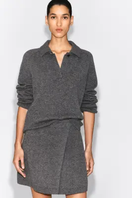 MINI-JUPE PORTEFEUILLE EN LAINE MÉRINOS - GRIS CHINÉ — photo 2