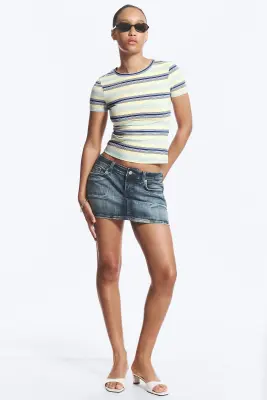 Mini T-shirt ajusté - Bleu/jaune rayé — photo 1