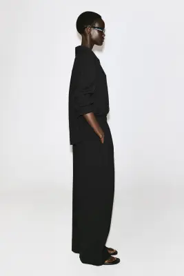 PANTALON LARGE EN JERSEY FROISSÉ - NOIR — photo 3
