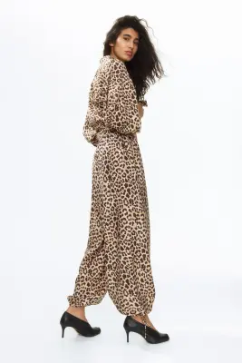 Pantalon à jambes barrel - Beige/imprimé léopard — photo 2
