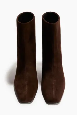 Bottines à talon en cuir velours fendu - Marron foncé — photo 1