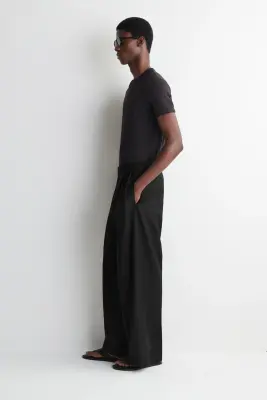 PANTALON LARGE À PLIS DÉCONTRACTÉ - NOIR — photo 1