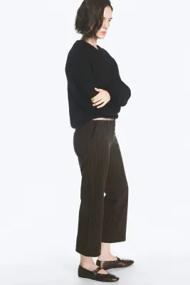 Low-Rise Cropped Bootcut Suit Trousers - Marron foncé à fines rayures — photo 3