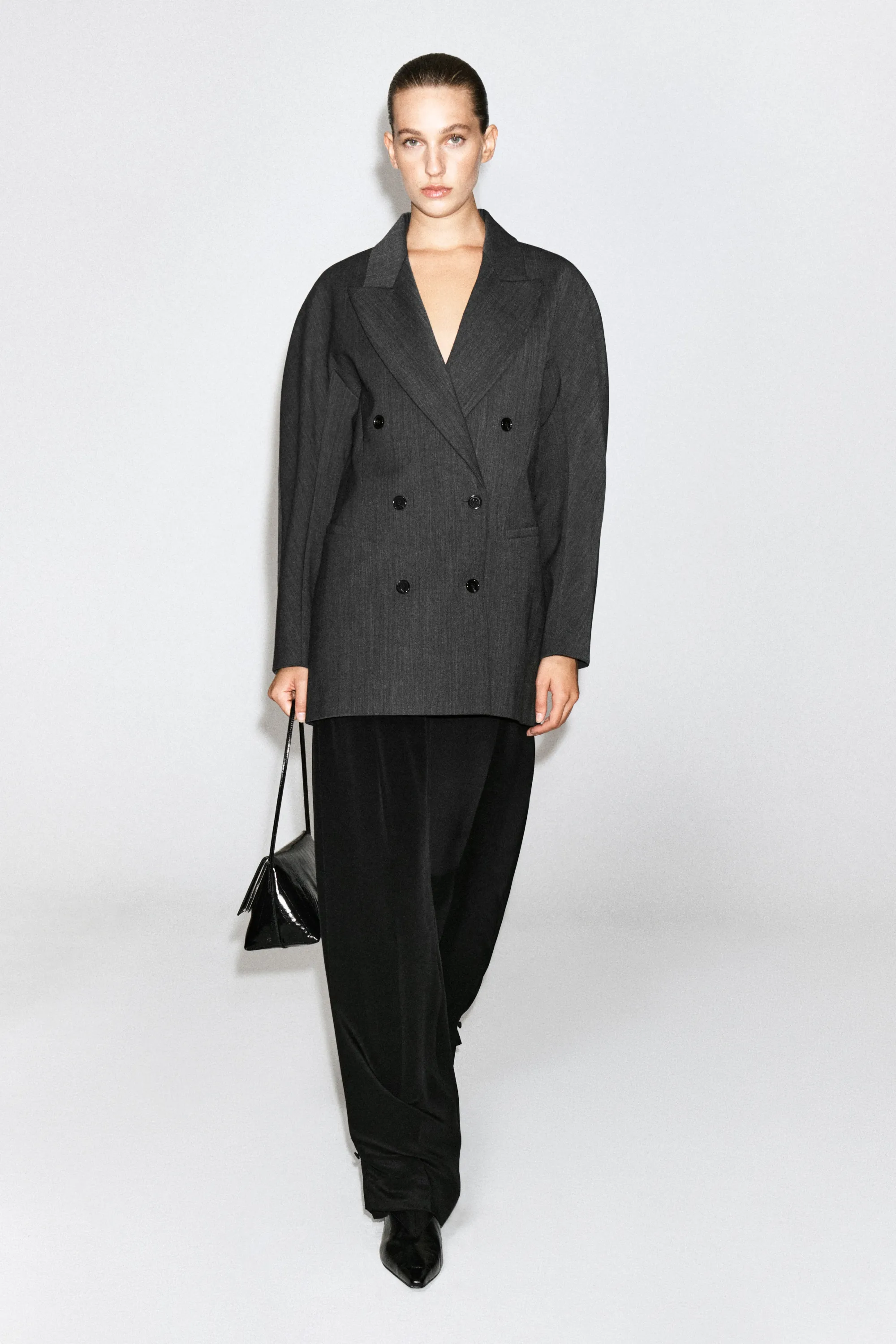 BLAZER LONG CROISÉ SCULPTÉ - GRIS CHINÉ