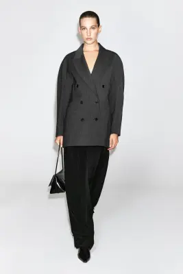 BLAZER LONG CROISÉ SCULPTÉ - GRIS CHINÉ — photo 1