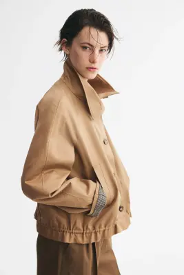 Veste en twill avec col entonnoir - Beige foncé — photo 3