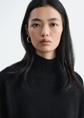 Pull à col montant en laine et coton - Noir — photo 3
