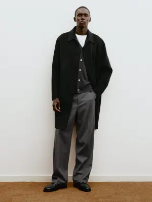 Pantalon large en mélange de laine - Bleu foncé — photo 4