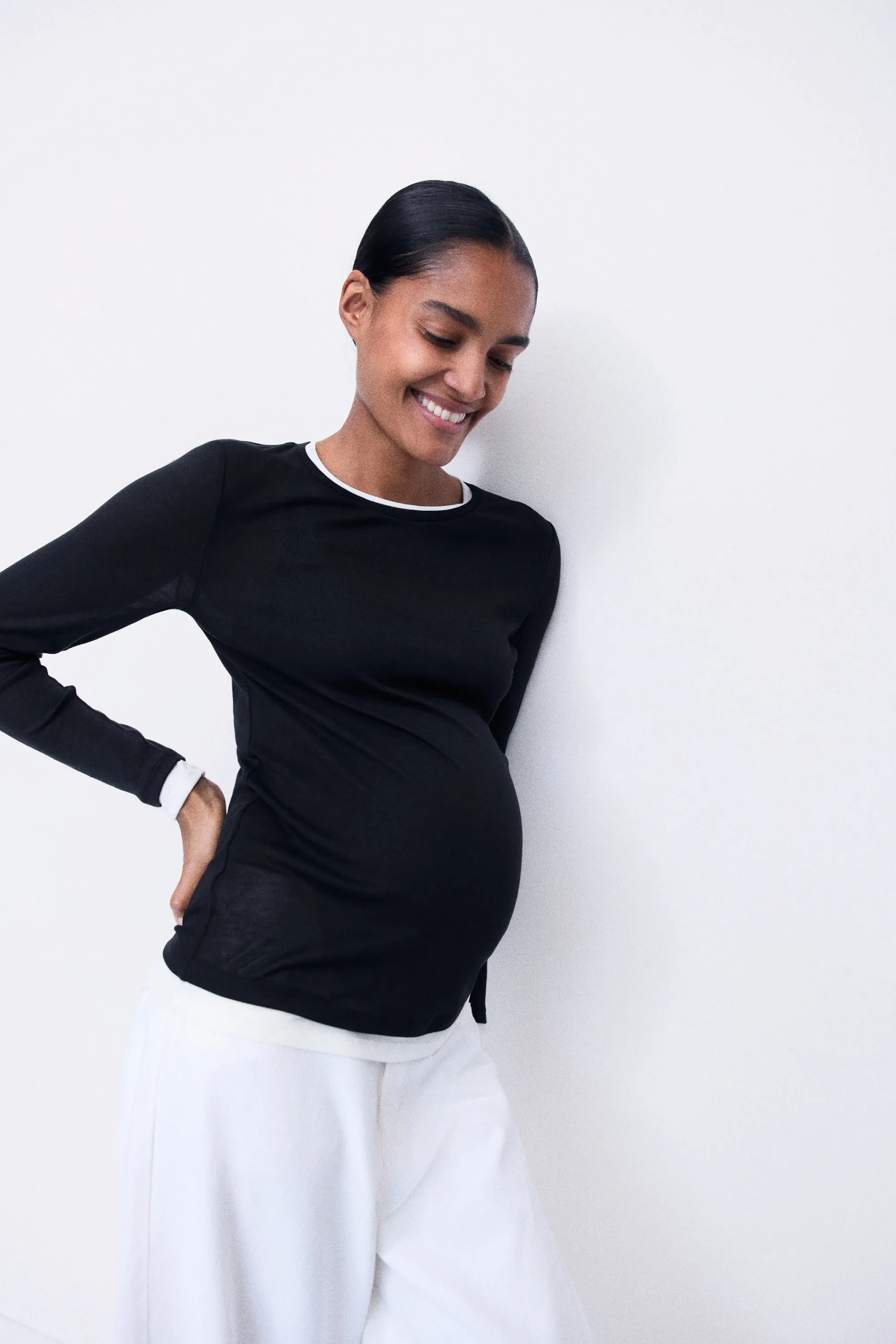MAMA Layered-look jersey top - Noir