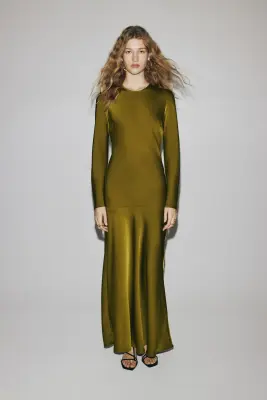 Robe avec dos ouvert et détail à nouer - Olive doré — photo 2