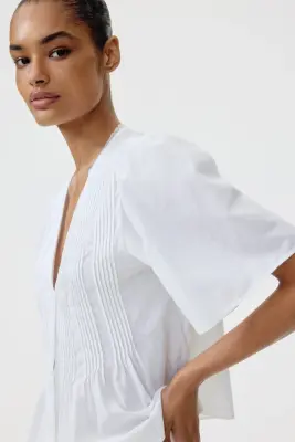 Blouse à plis nervure - Blanc — photo 2