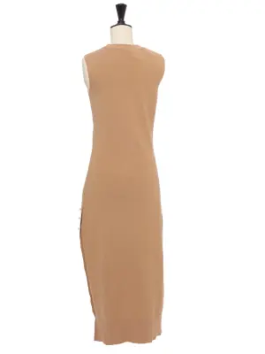 Robe longue en laine mérinos camel à perles crème Prix boutique 1200€ Taille XS à S — photo 5