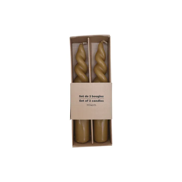Set de 2 Bougies Courtes Torsadées Kaki