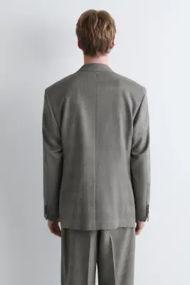 BLAZER EN LAINE TEXTURÉE À CARREAUX - BEIGE / CARREAUX — photo 4