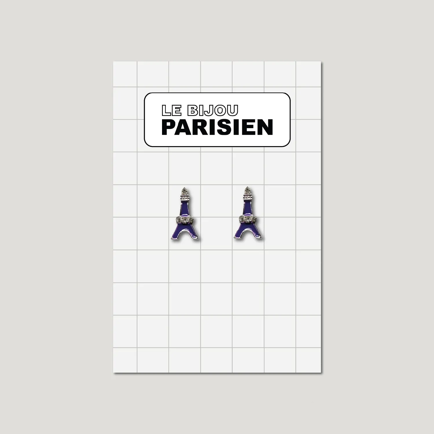 BOUCLES D'OREILLES TOUR EIFFEL ÉMAILLÉES & STRASS - VIOLET