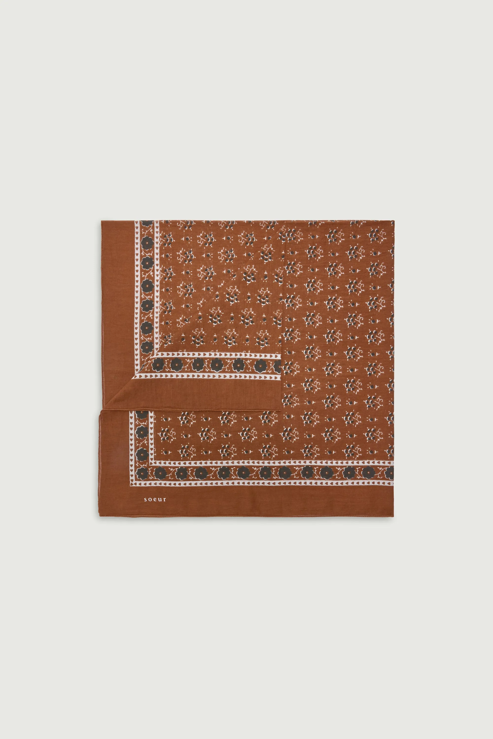 FOULARD CLASSIQUE EN COTON CARAMEL/ANTHRACITE
