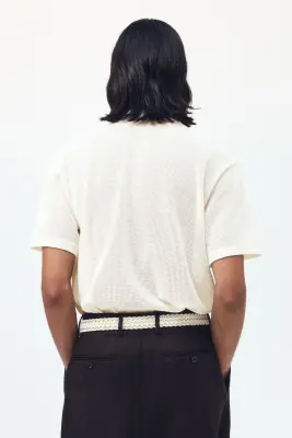 Polo Regular Fit en maille ajourée - Crème — photo 4