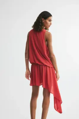 Robe asymétrique en jersey - Rouge — photo 3