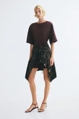 Robe en tissu gratté avec ceinture - Violet foncé — photo 1
