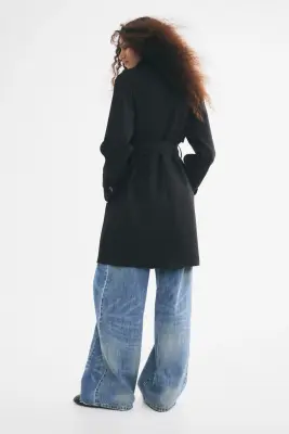 Trench-coat de longueur genou en twill - Noir — photo 2