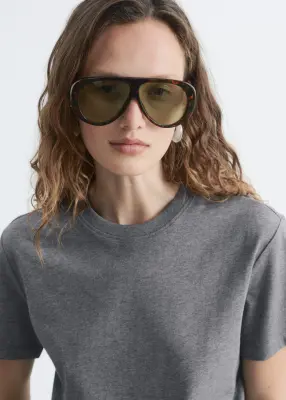 T-shirt en coton à col rond - Gris chiné — photo 3