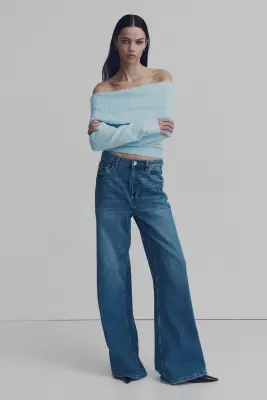 Pull épaules nues - Bleu clair — photo 1