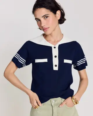 Polo Milan bleu marine et blanc — photo 1
