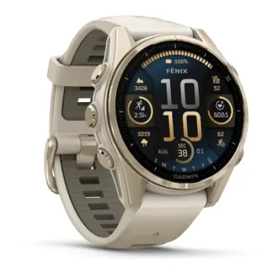 Garmin Fenix 8 Amoled 43mm Verre Sapphire lunette Soft Gold bracelet gris cendré 010-02903-11 — photo 2