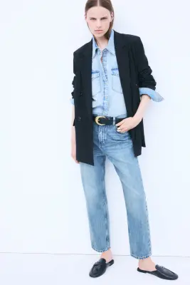 Mom High Waist Ankle Jeans - Bleu denim foncé — photo 1