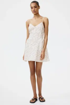 Robe à bretelles fines avec jupe évasée - Crème/fleuri — photo 2
