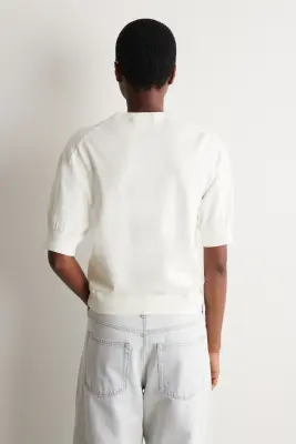 T-SHIRT EN MAILLE DE COTON - ÉCRU — photo 4