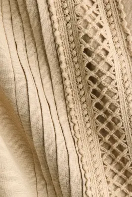 Pantalon en lin mélangé avec dentelle - Beige clair — photo 4
