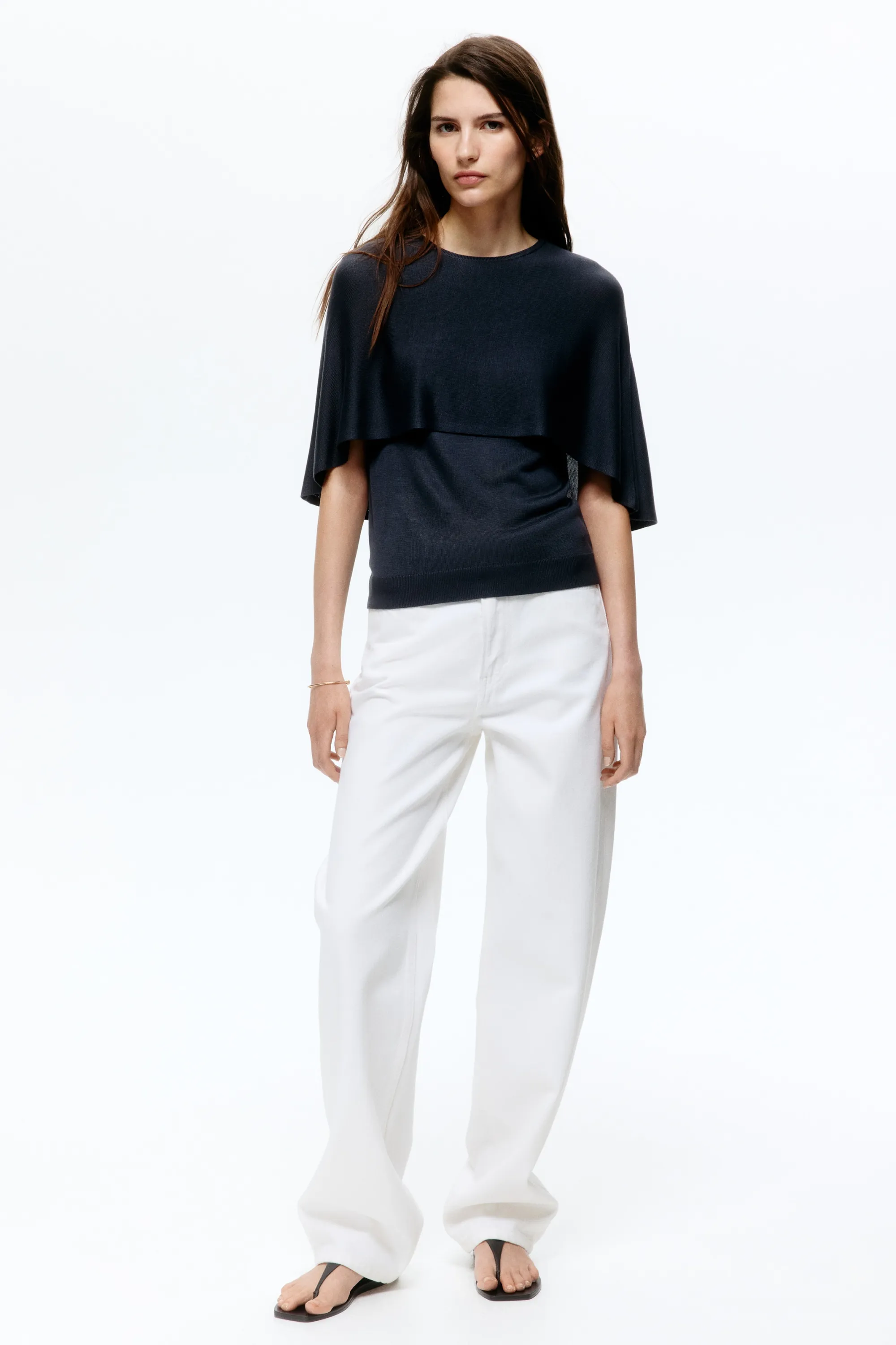 Top cape en maille fine - Gris foncé