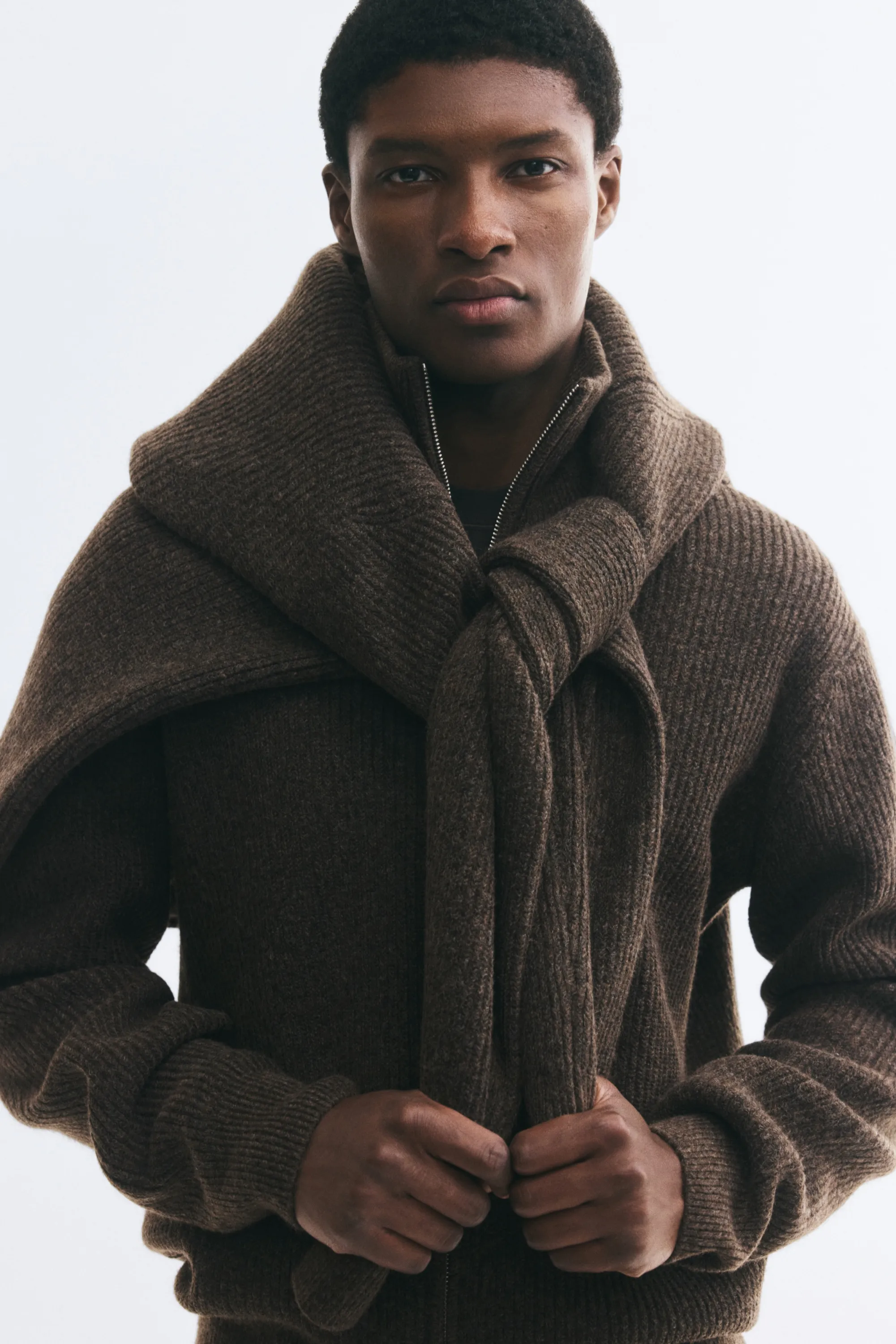 Gilet zippé Regular Fit en maille côtelée - Marron foncé chiné