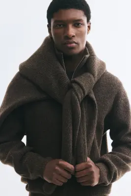 Gilet zippé Regular Fit en maille côtelée - Marron foncé chiné — photo 1
