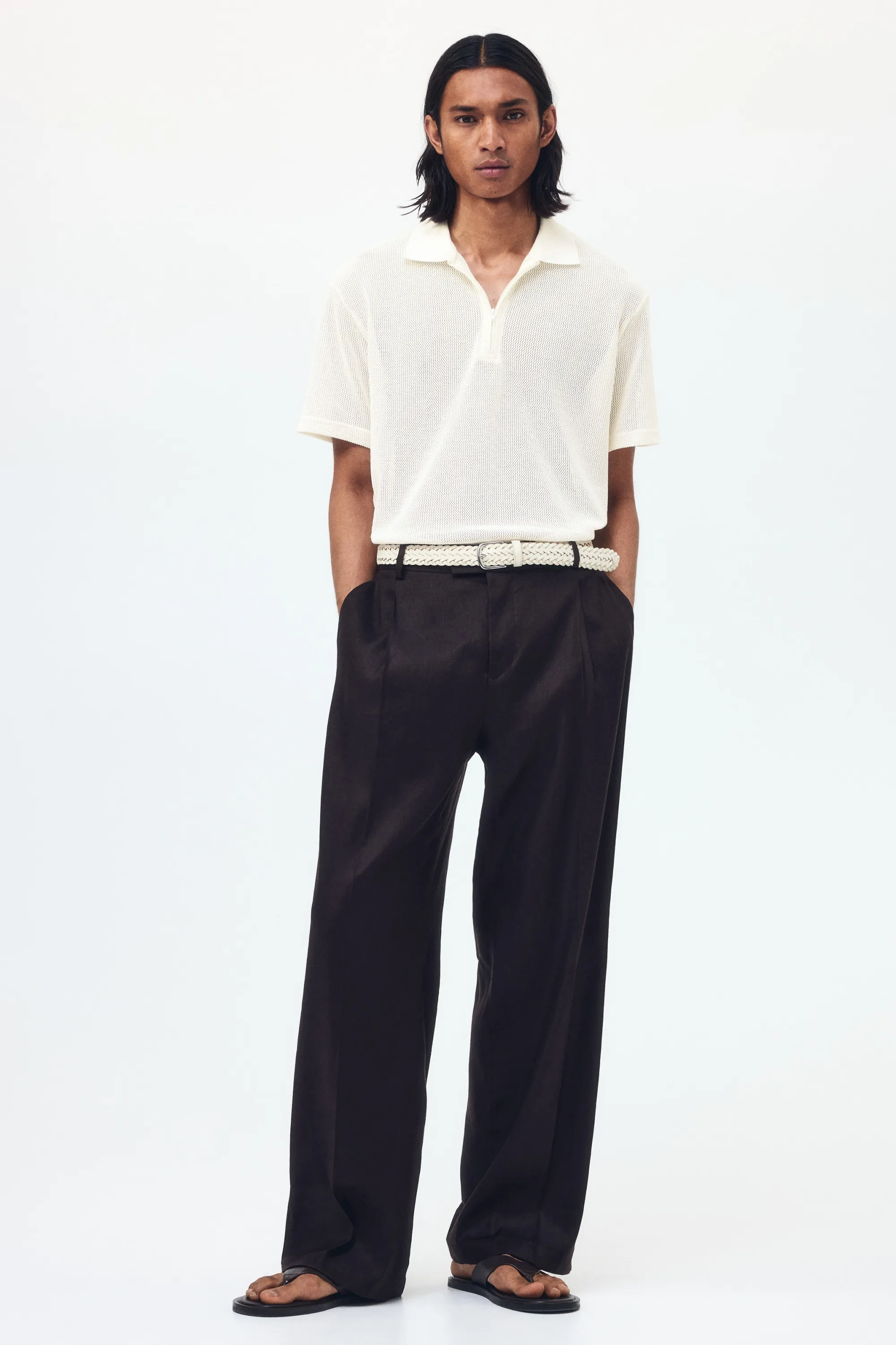 Polo Regular Fit en maille ajourée - Crème