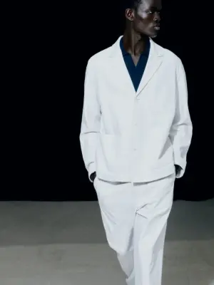 Pantalon ample en coton et lin - Blanc cassé — photo 2