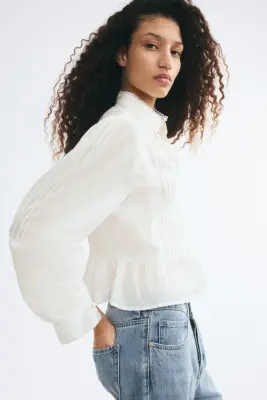 Blouse péplum en coton - Blanc — photo 3