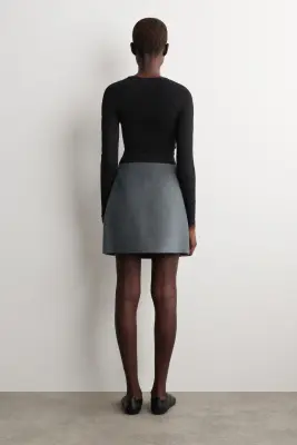 MINI-JUPE BOUTONNÉE EN LAINE DOUBLE FACE - GRIS — photo 3
