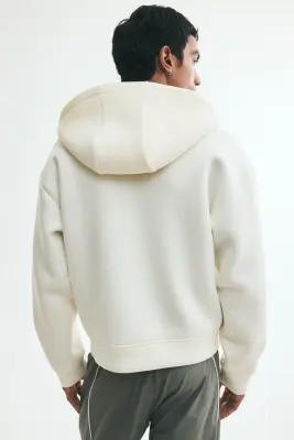 Veste à capuche zippée Loose Fit en scuba - Crème — photo 3