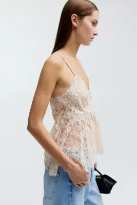 Top à bretelles fines en dentelle - Beige clair — photo 3