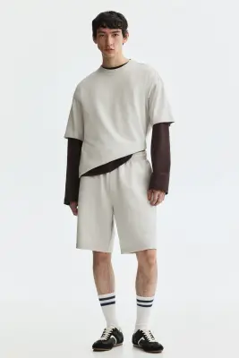 Short Relaxed Fit en interlock - Gris clair — photo 2